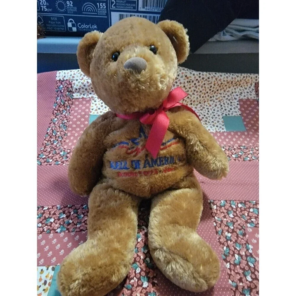 1997 Mall Of America Brown Teddy Bear with Red Bow, 12 Inches Long